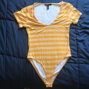 Forever 21 Marigold and White striped bodysuit